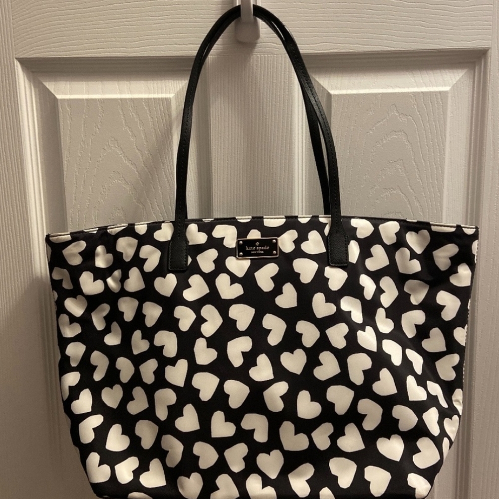Kate Spade Hearts Black & White Tote/Purse/Work Bag NWOT Zip Close